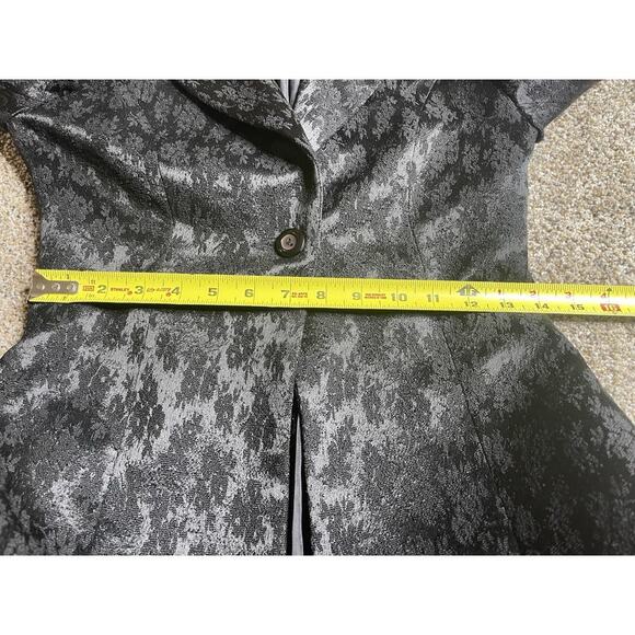 Vintage Black Jacquard Coat Jacket Faux Fur Trim Y2K Goth Whimsigoth Small - Picture 9 of 10